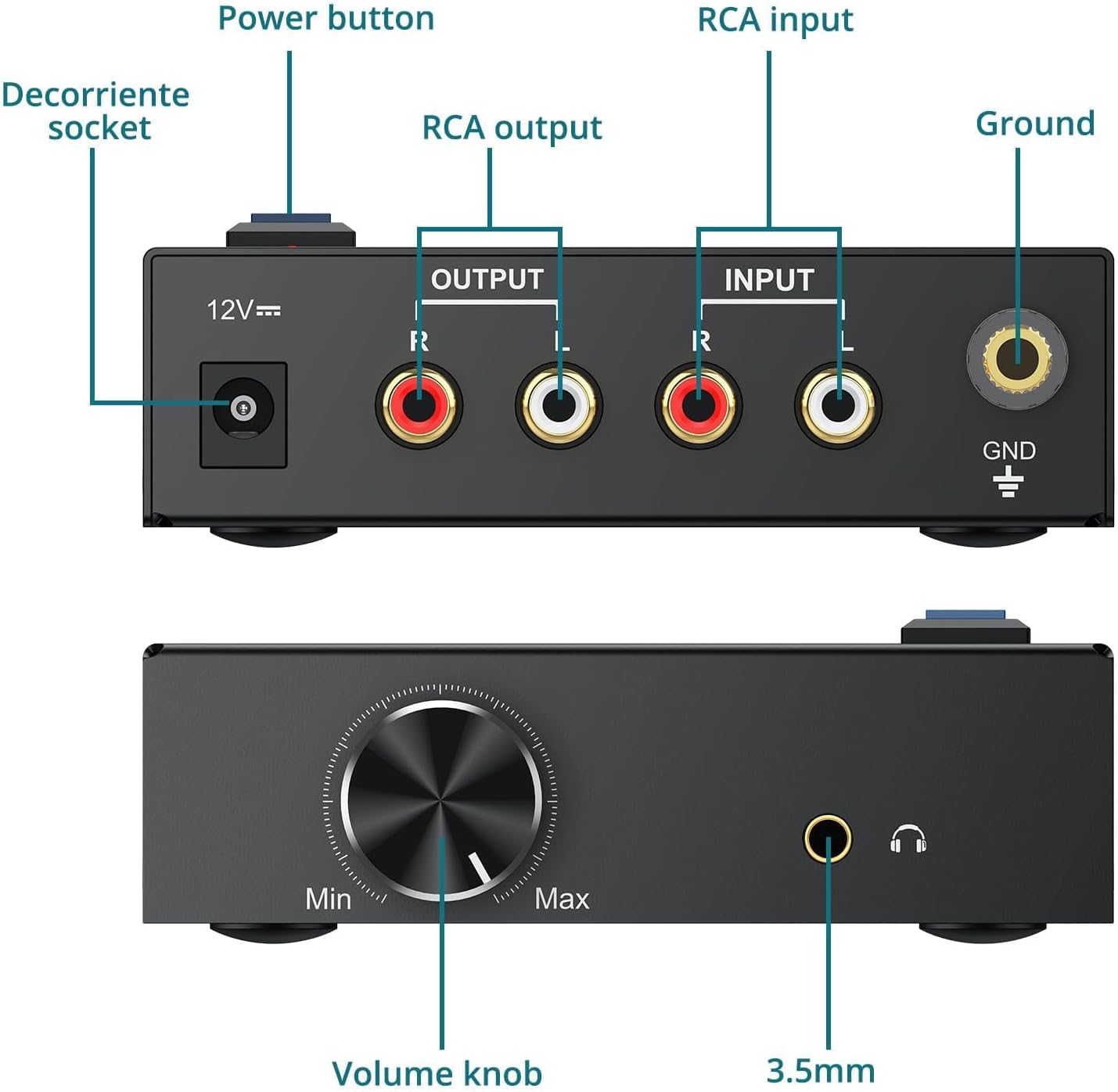 MM 3.5mm 12V 1A Phono Preamp for Turntable, Mini Stereo Phono Preamplifier with Volume Control, Low Noise Operation