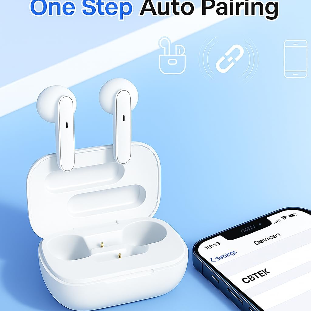 CBTek Seamless 40 Wireless Bluetooth Earbuds, with Any iPhone and Android, Built-in Mic with Charging Case, Deep Bass