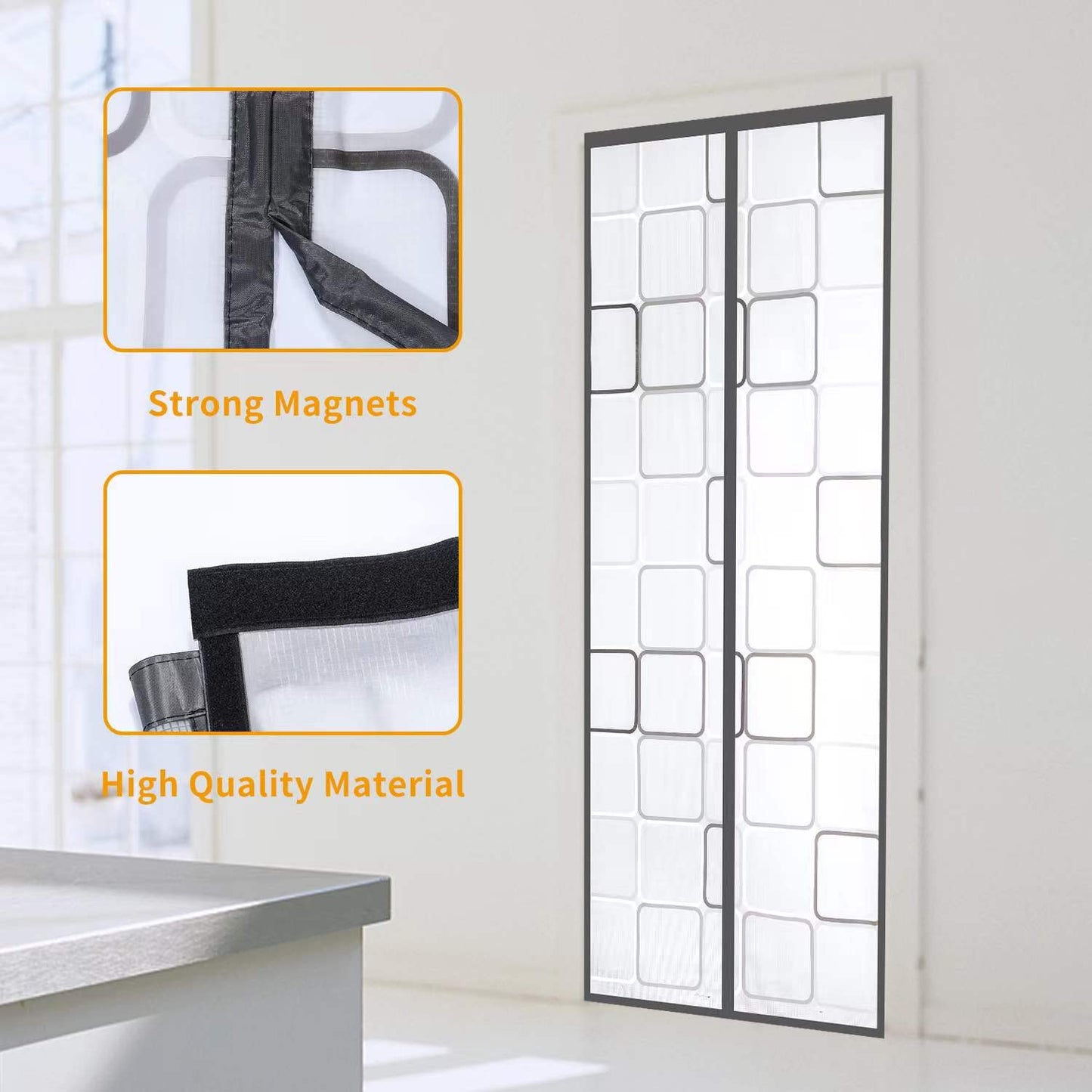 Insulated Door Curtain, Magnetic Thermal Door Cover Screen Door Self-Closing Privacy Magnetic Screen Door Hands Free for Patio, Kitchen, Bedroom, Air Conditioner Room, Fits Doors up to 34" x 80",Grey