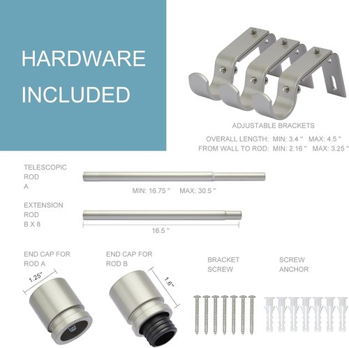 Byondeth Adjustable Curtain Rods for Windows - 16 to 144 Inches, 1 Inch Diameter, Brushed Nickel Finish