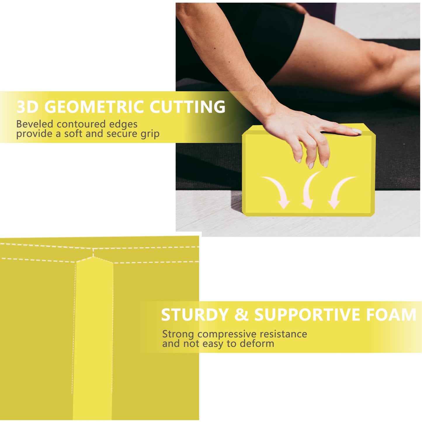 MBHKRRS 9"x6"x3" Yoga Blocks, Soft Non-Slip Surface Premium Foam Blocks, Supportive, Lightweight, Odor Resistant, Yoga Accessories for Pilates Meditation General Fitness Stretching Toning (yellow-1 Pack)