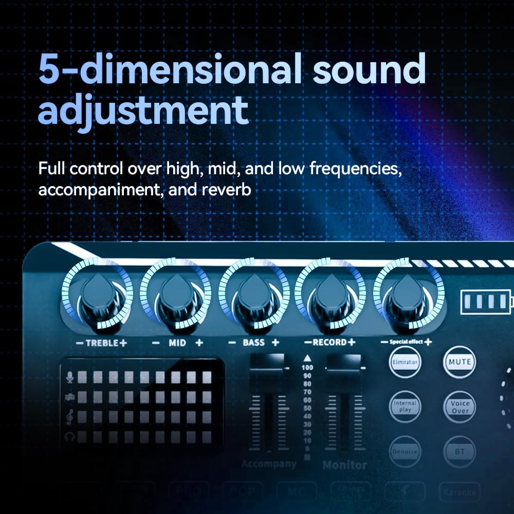 EASEMELO 16 4 1200mAh Professional Live Sound Card Audio Mixer with Bluetooth & OTG, Portable DJ Mixer Board with Sound