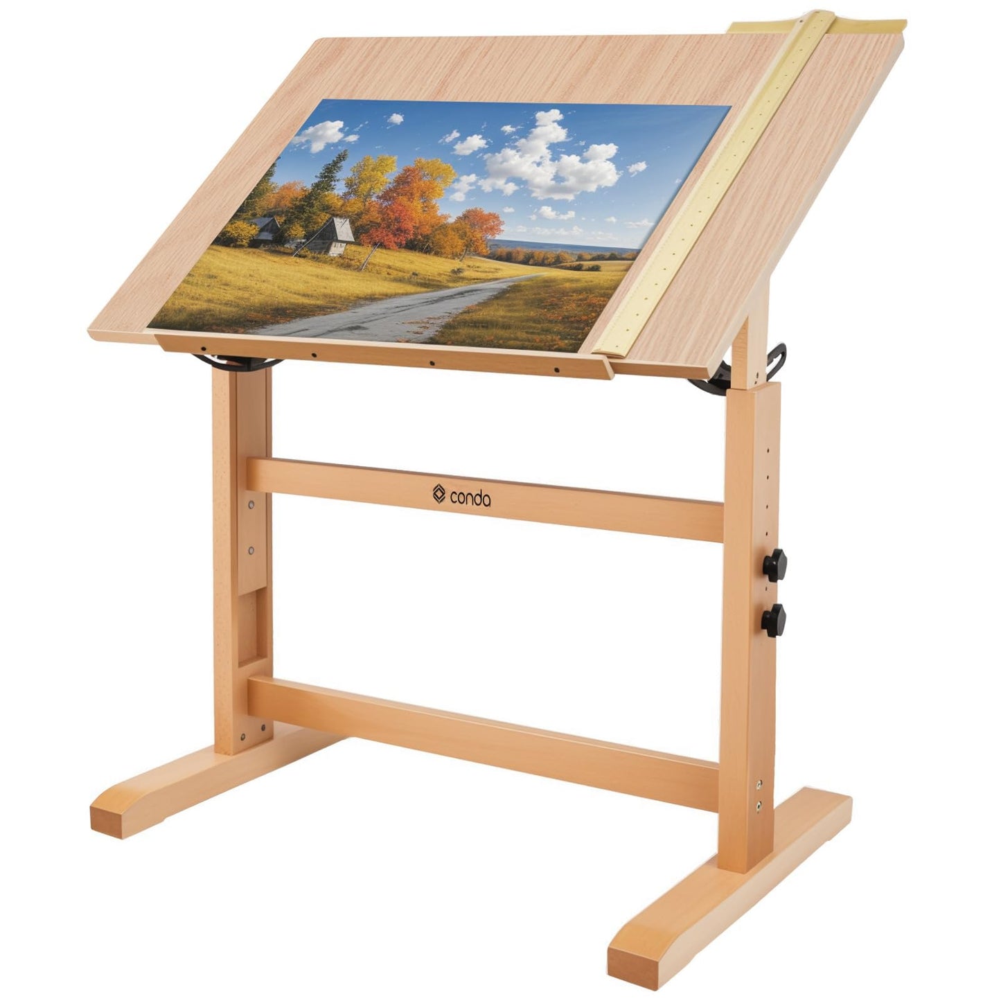 conda Wood Drafting Table - Adjustable Height, 35.5"x23.5" Plan Table for Construction with Tiltable Surface, Rustic Architect Table & Blue Print Tables for Drawing, Writing, Graphic Design