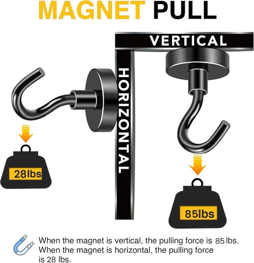 DIYMAG Magnetic Garage Hooks - Heavy Duty 85lbs Capacity | 10 Pack for Classroom, Kitchen, and Wall Mount - Black