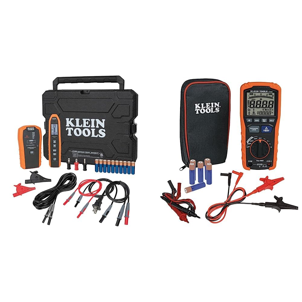 Klein Tools ET600 Multimeter, Megohmmeter Insulation Tester, 4000 Ohms Resistance, 125V/250V/500V/1000V, Auto-Ranging TRMS Multimeter & ET450 Advanced Circuit Breaker Finder and Wire Tracer Kit