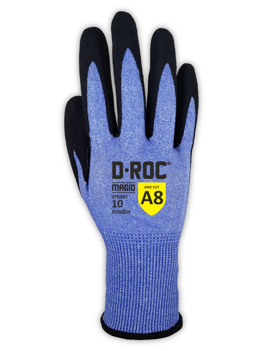 MAGID D-ROC AeroDex ANSI A8 VersaTek Grip Coated Palm Work Gloves, 12 Pairs, Size 8/Medium (GPD883)