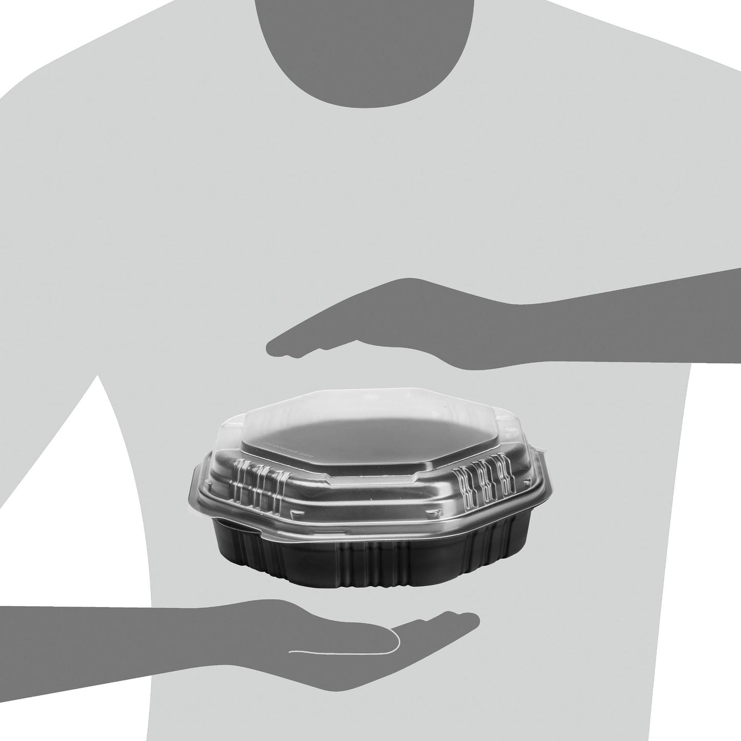 Solo 809011-PP94 9 in Black/Clear Microwavable PP Plastic Hinged Container, 9.55 X 9.13 in (Case of 100)