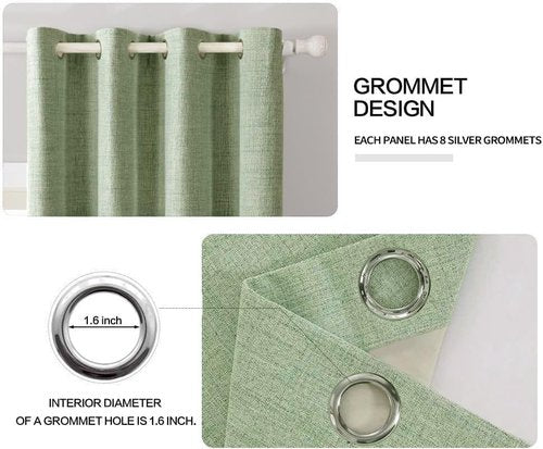 MIULEE 90-Inch Linen Texture Curtains - 100% Blackout Thermal Insulated Sage Green | Room Darkening Draperies (2 Panels)