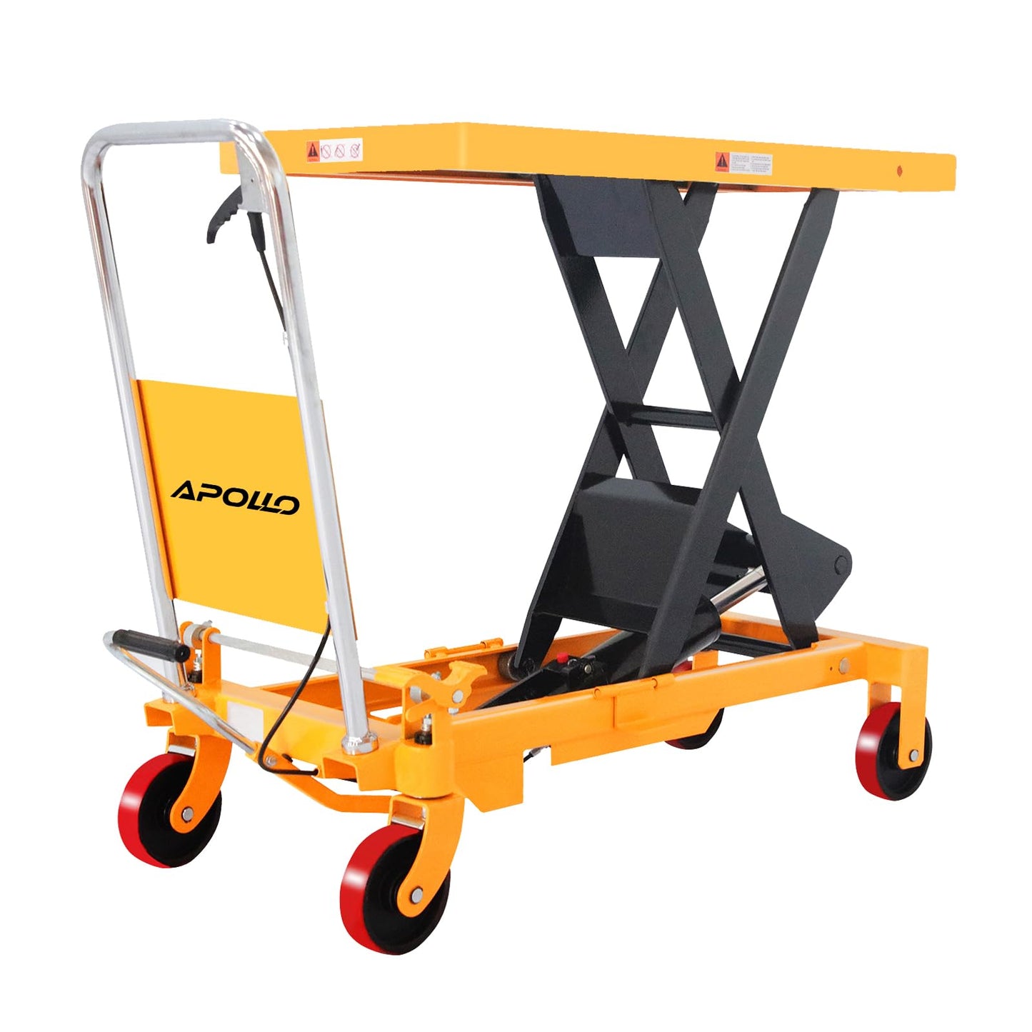 APOLLOLIFT Hydraulic Lift Table, 1760lbs Capacity 39.4" Lifting Height, Single Scissor Lift Table Cart with 4 Wheels and Safety Back Guard for Material Handling and Transportation-Yellow