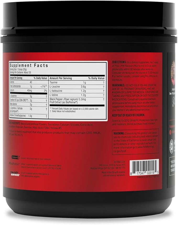 Post JYM Active Matrix Amino Recovery Powder | Pure Creatine HCL, BCAA?™s, Glutamine, Carnitine, Betaine, Taurine for Maximum Strength, Repair, Definition, Performance | Lemonade Flavor 30 Servings