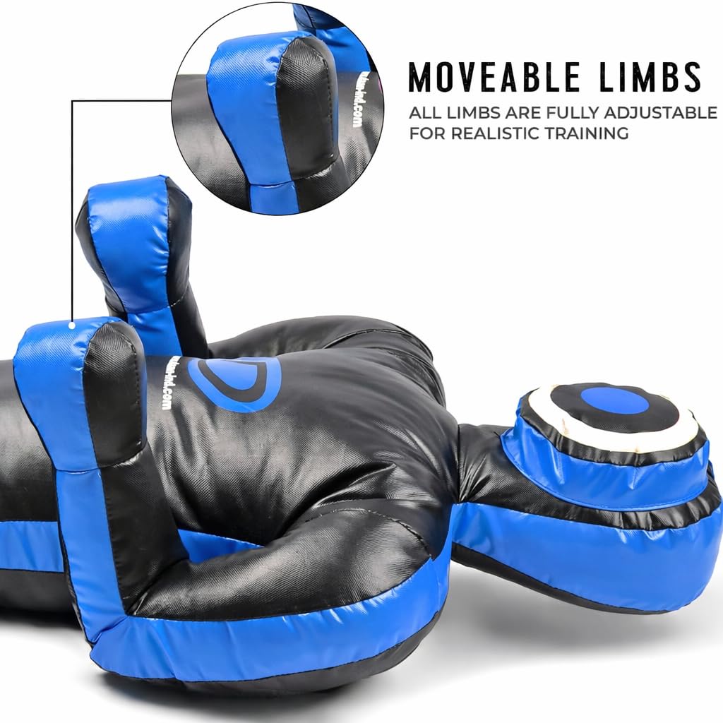 Grappling Dummy Multicolor BJJ, MMA, Wrestling & Judo Training Dummy Durable Punching Bag for Martial Arts & Self Defense Practice 180cm Unfilled (Black/Blue)