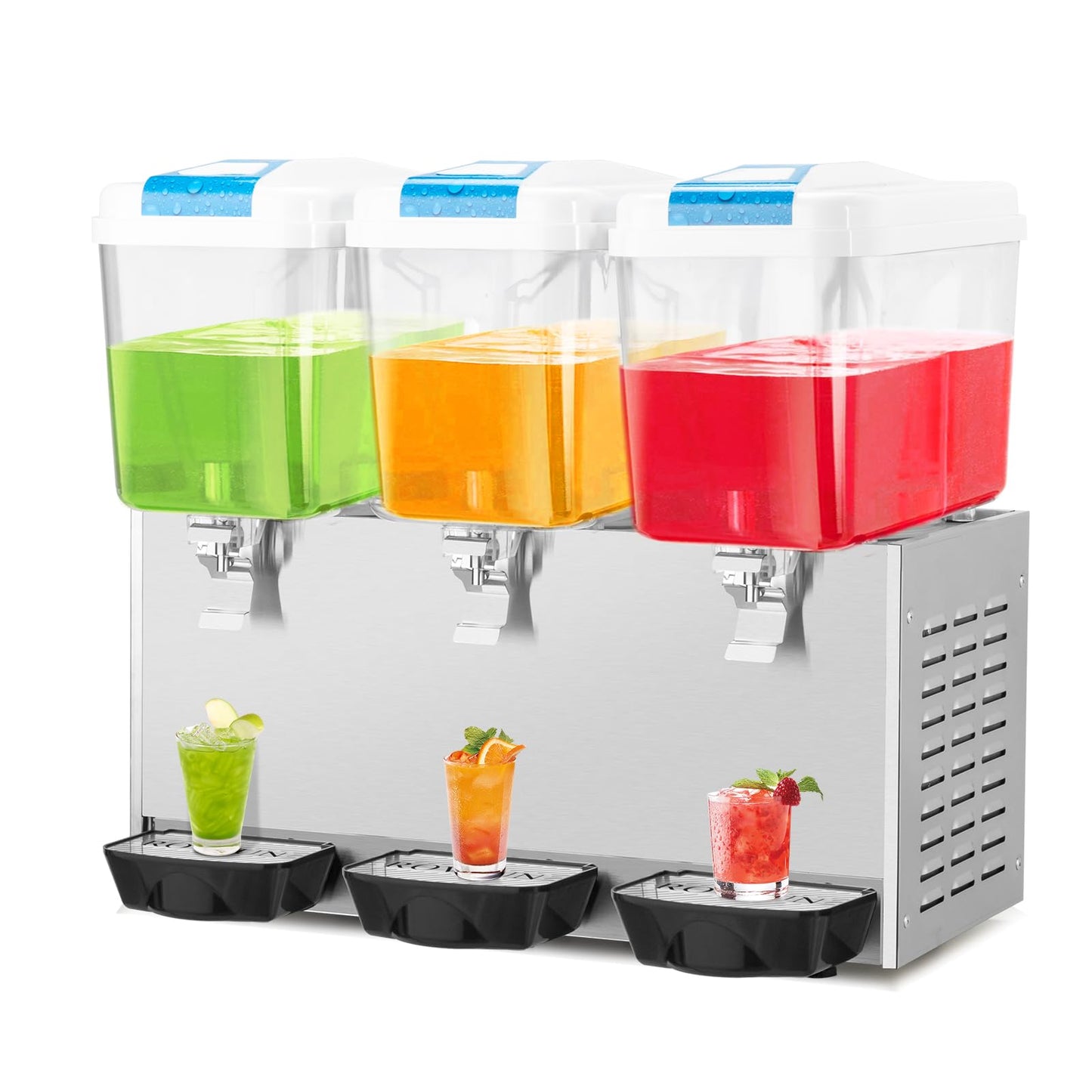 ROVSUN 14.4 Gal/54L Commercial Beverage Dispenser, 18L X 3 Tanks Commercial Juice Dispenser Cold Drink Dispenser Stainless Steel with Thermostat Controller for Home Restaurant Bar Party 110V/60HZ