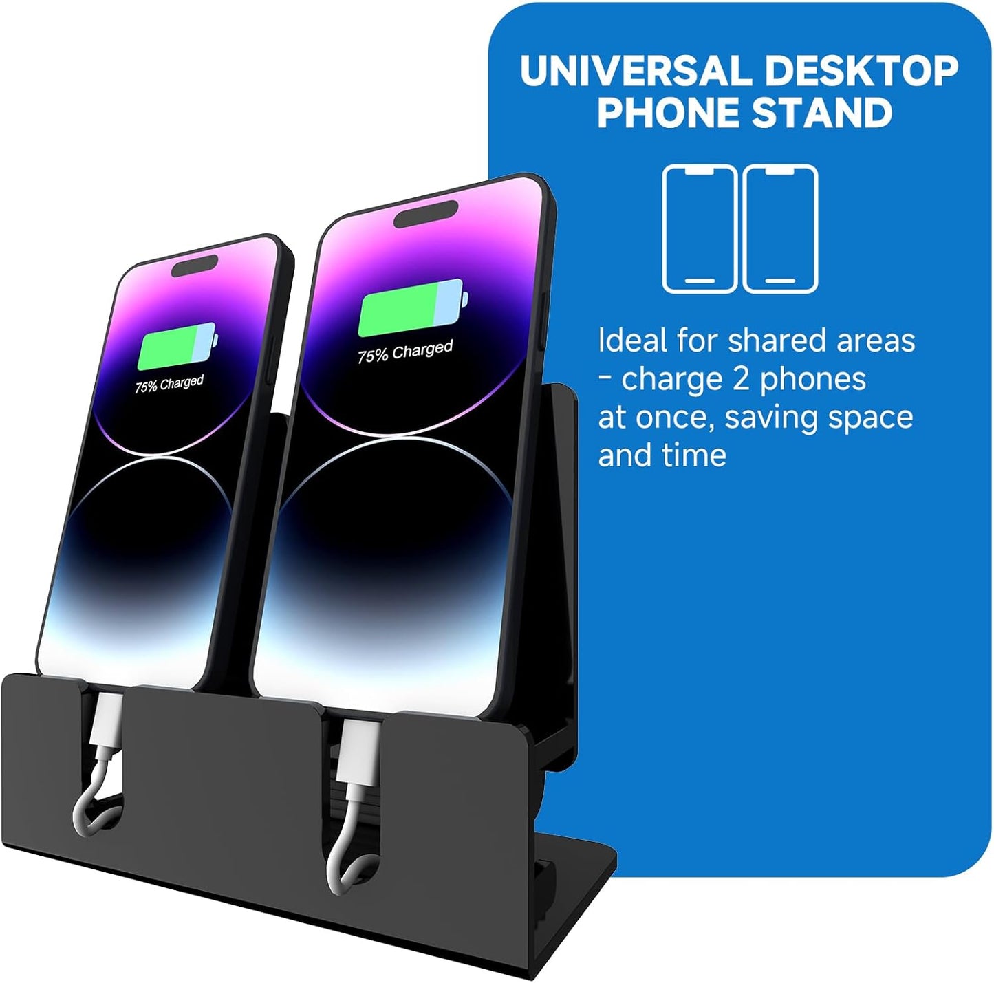 CaSZLUTION 2 Dual Phone Holder Organizer Stand for Phones, Acrylic Desktop Universal Mobile Phone Docking Station