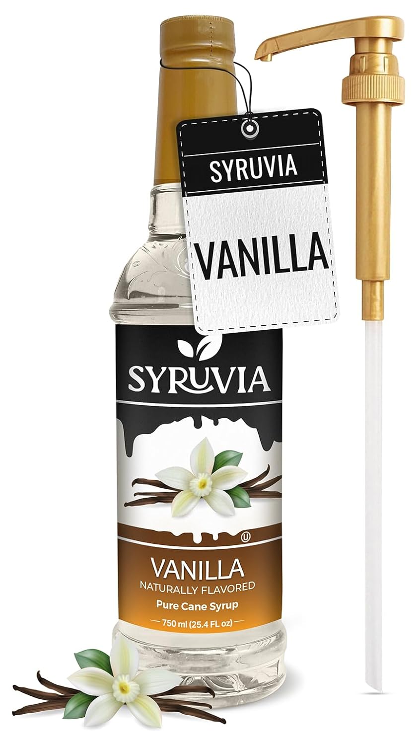 Syruvia Vanilla Syrup for Coffee - Flavorful Vanilla Syrup for Lattes & Beverages - 25.4 fl oz with Pump