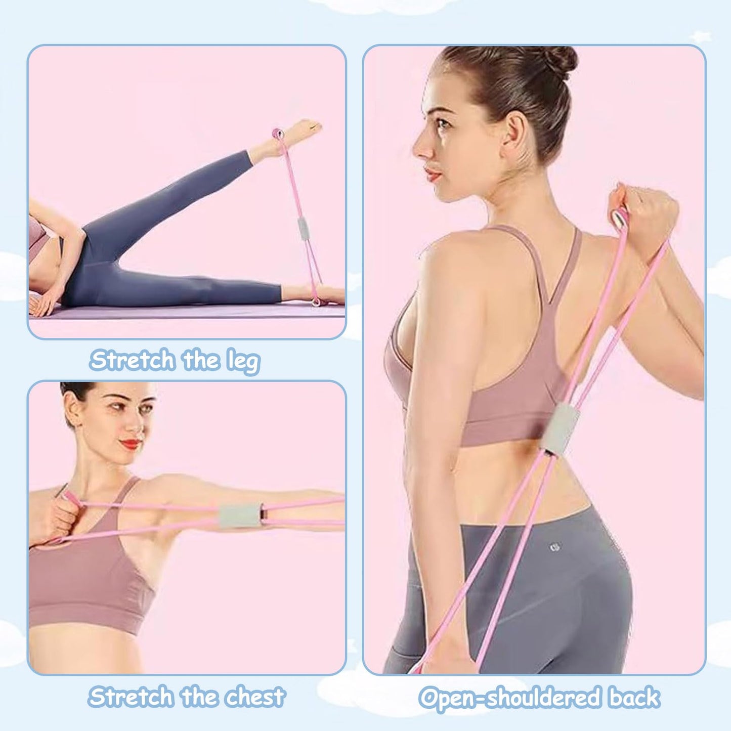 3 Pieces Figure 8 Resistance Band, Saludea Resistance Band with Handles Stretch Fitness Strap for Full-Body Exercise Strength Training Home, Gym (Pink + Purple + Blue)
