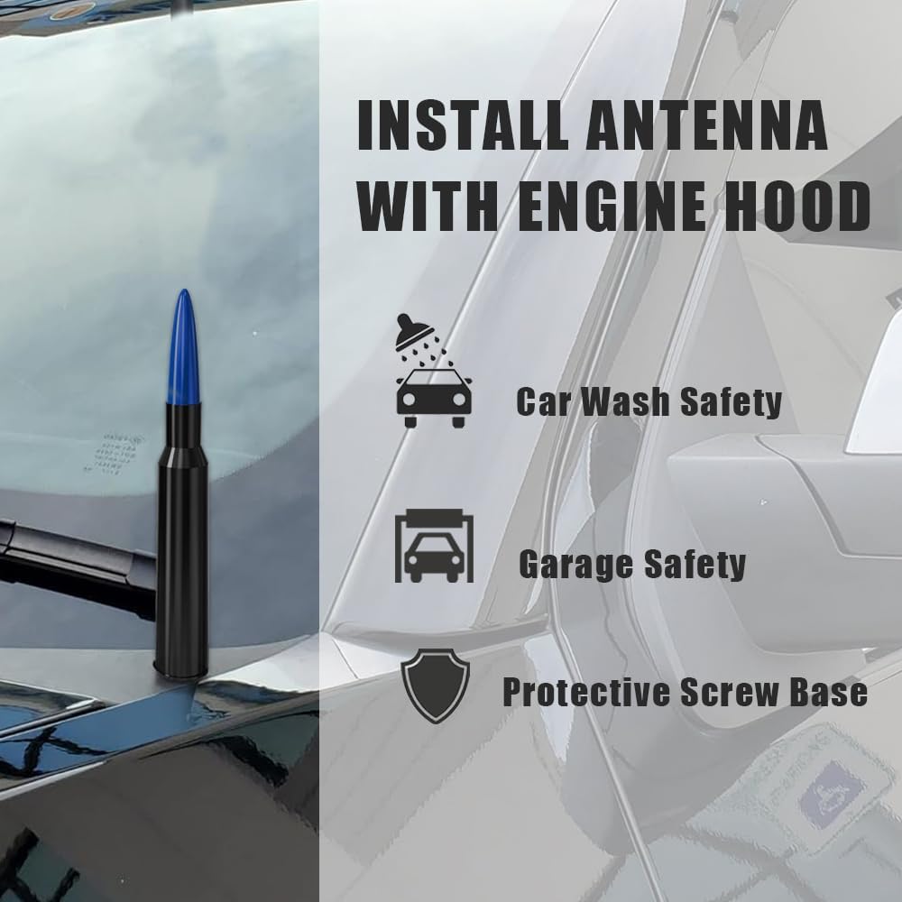WINUERK Bullet Car Antenna Replacement, Aluminum Alloy Waterproof Short Antenna, Signal Stability Universal Exterior