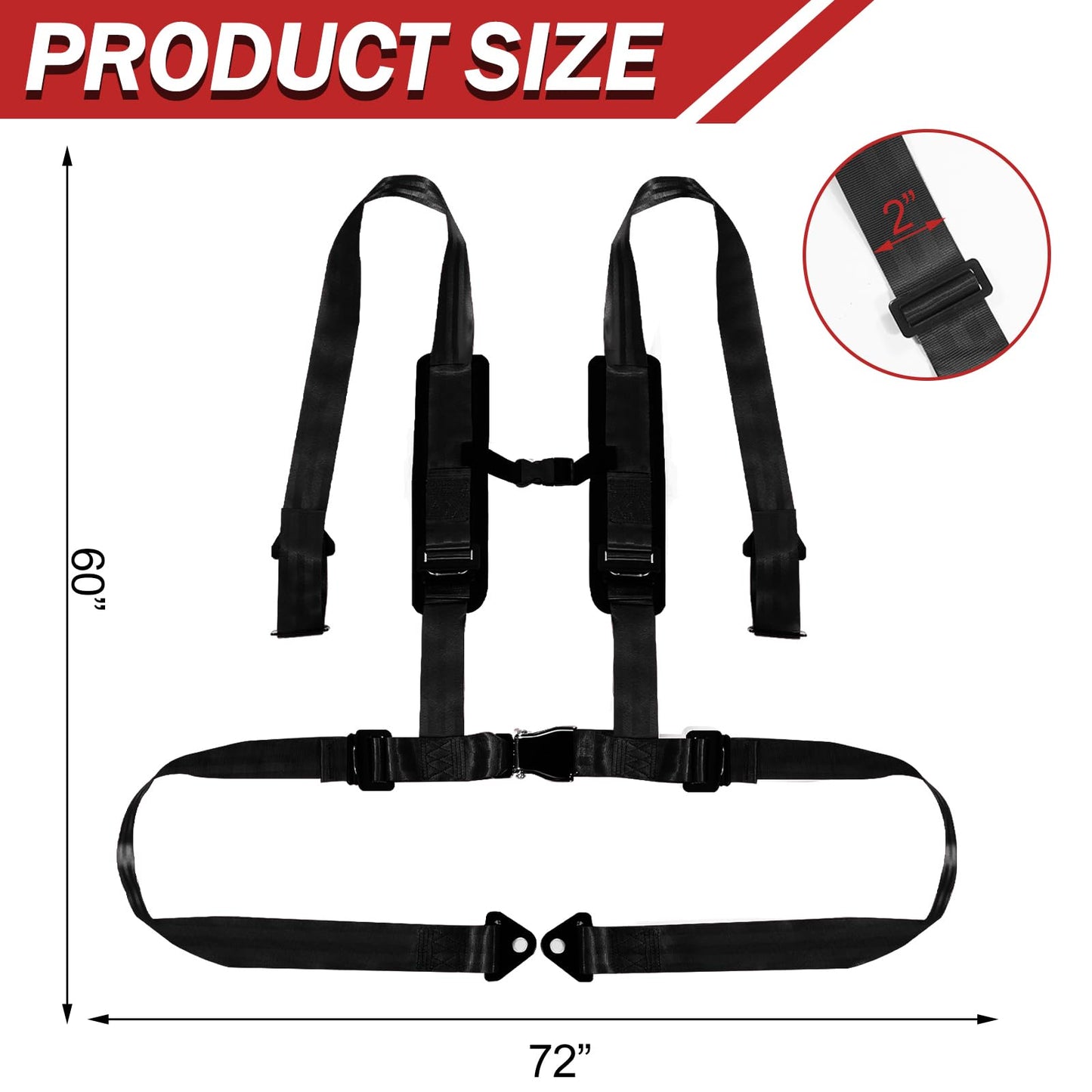 RWYSSYTF 4PT Belts Harness with 2 Inch Padding Compatible With Bypass Clip for Racing Go Kart UTV ATV Cranes, Excavators, Loaders, Forest fire engines, and mine dump trucks Black