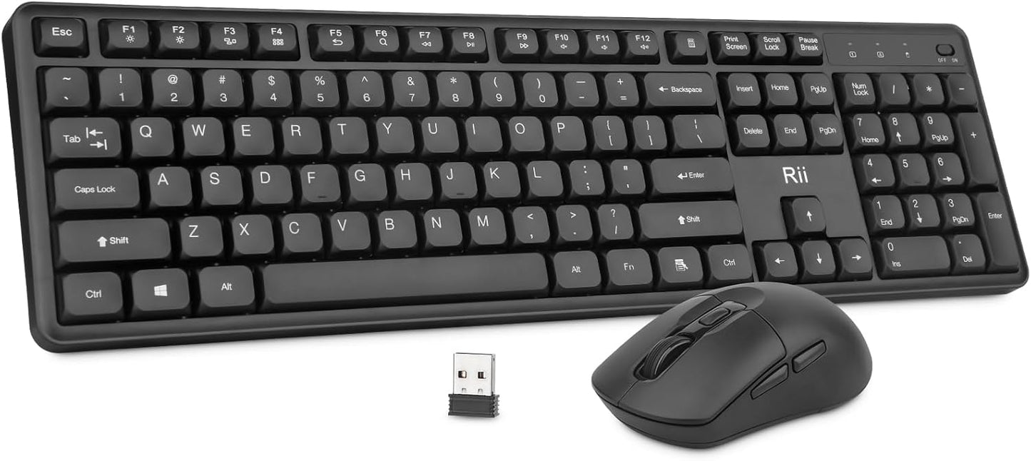 Rii RK209 2.4G 5000 Wireless Keyboard and Mouse, Full-Sized Quiet Wireless Ergonomic Keyboard,Quiet Typing
