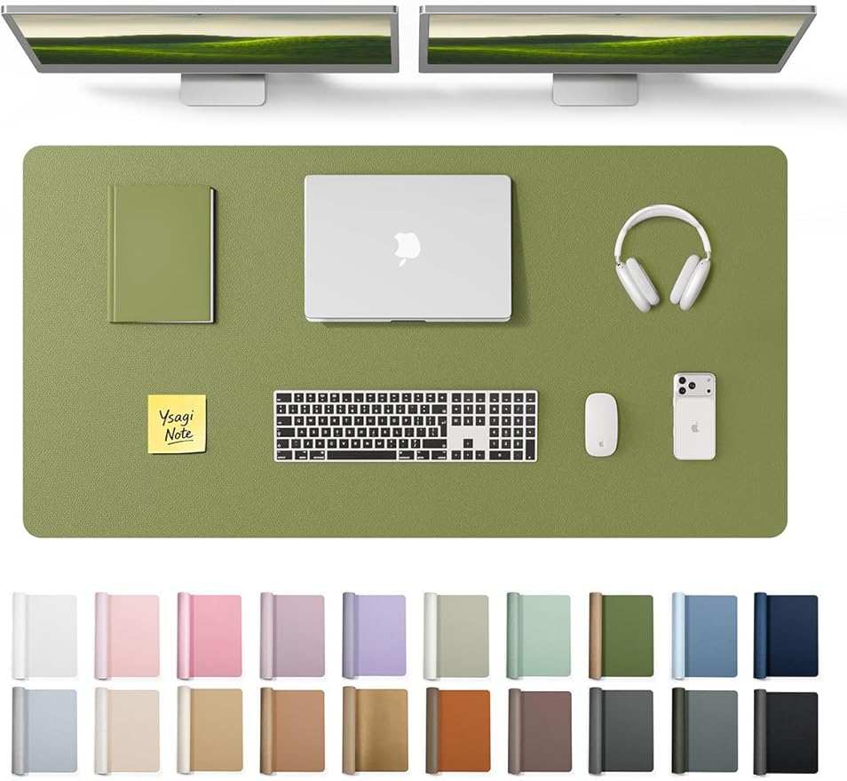 YSAGi Leather Desk Protector, Office Mat, Large Mouse Mat, Non-Slip PU Leather Blotter, Laptop Desk, Waterproof Writing Pad for Office and Home (Green, 47.2" x 23.6")