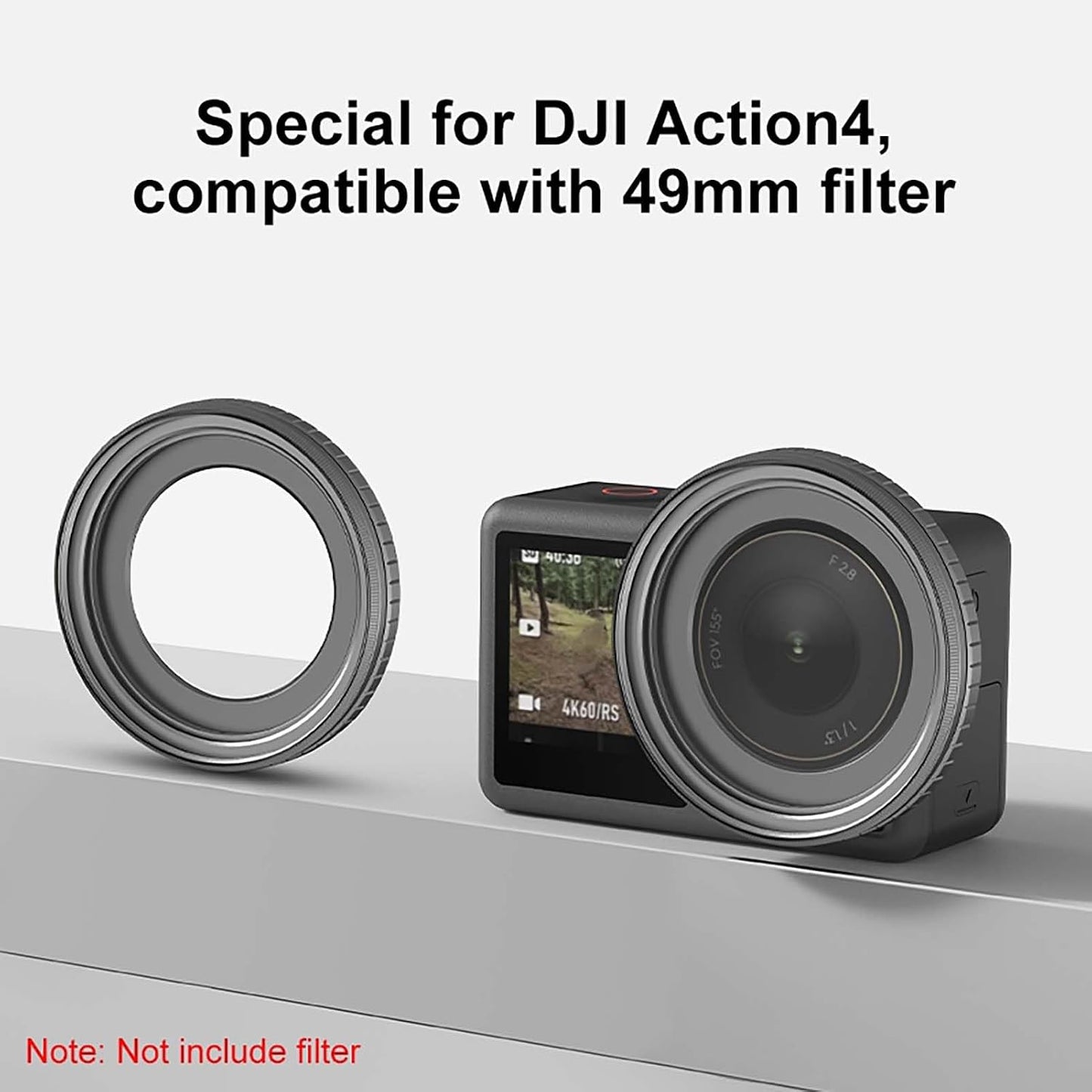 Generic 49mm 4 Lens Filter Adapter Ring for DJI Action Camera, Snap-On Filter Mount Adapter Compatible with ND/CPL/UV