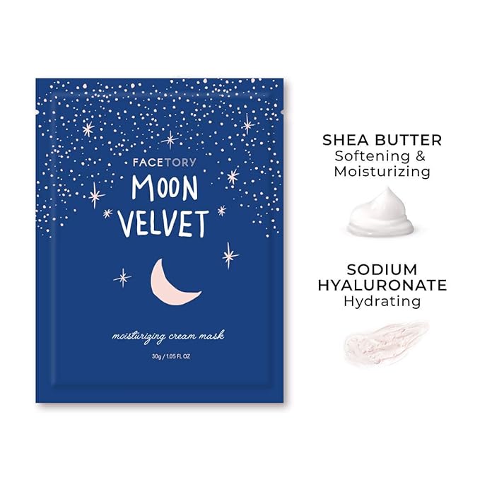 FACETORY FaceMasks Mask Skin Care ??MOON VELVET Face Masks Skin Care with Sodium Hyaluronate & Shea Butter | Face Mask Spa Moisturizing Treatment (10 Pack)
