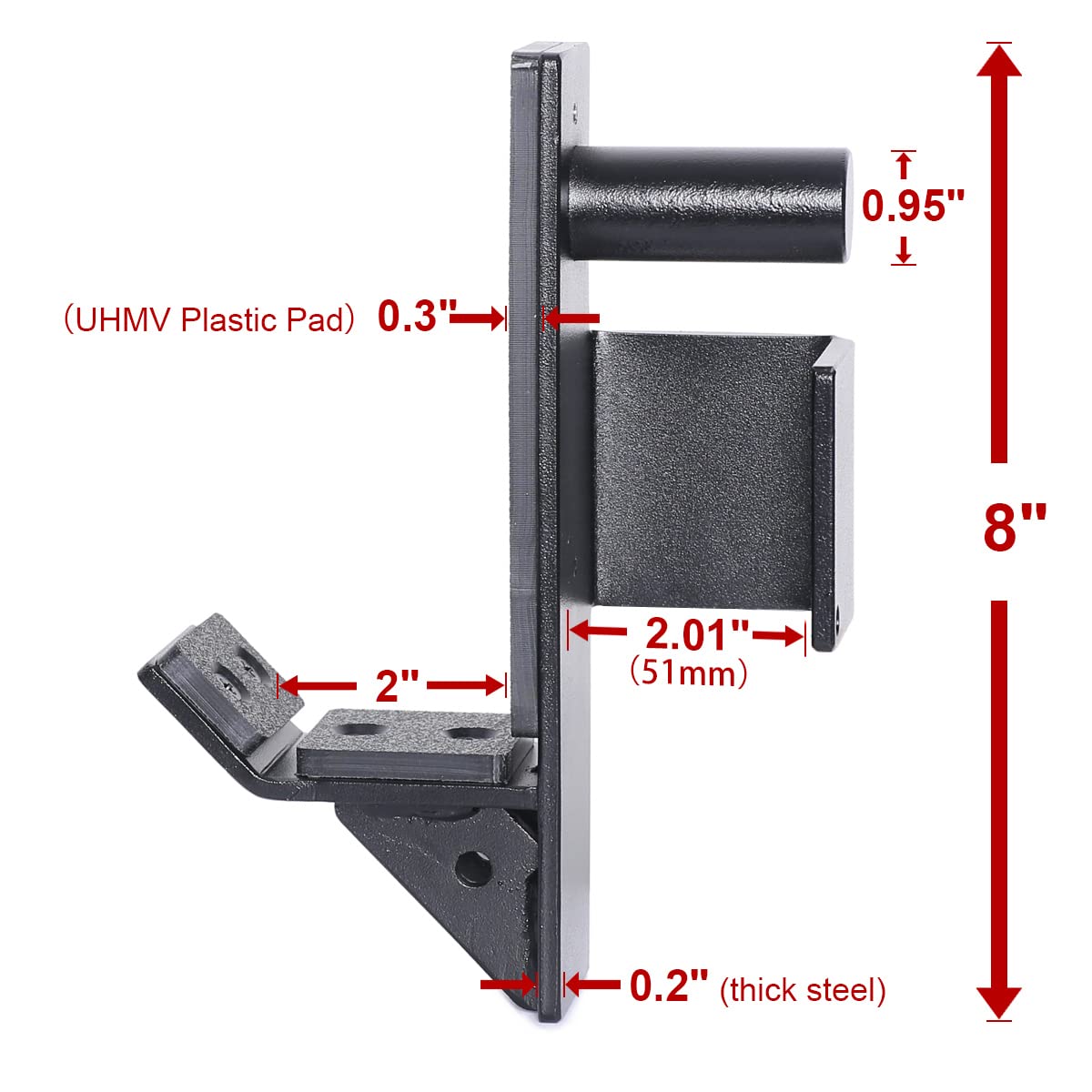 SYL Fitness J-Hooks for Squat/Power Rack - Available in 2"x2" and 3"x3", Heavy Duty J-Cups Barbell Holder with UHMW Pads (For 2"x2" Rack with 1" Hole)