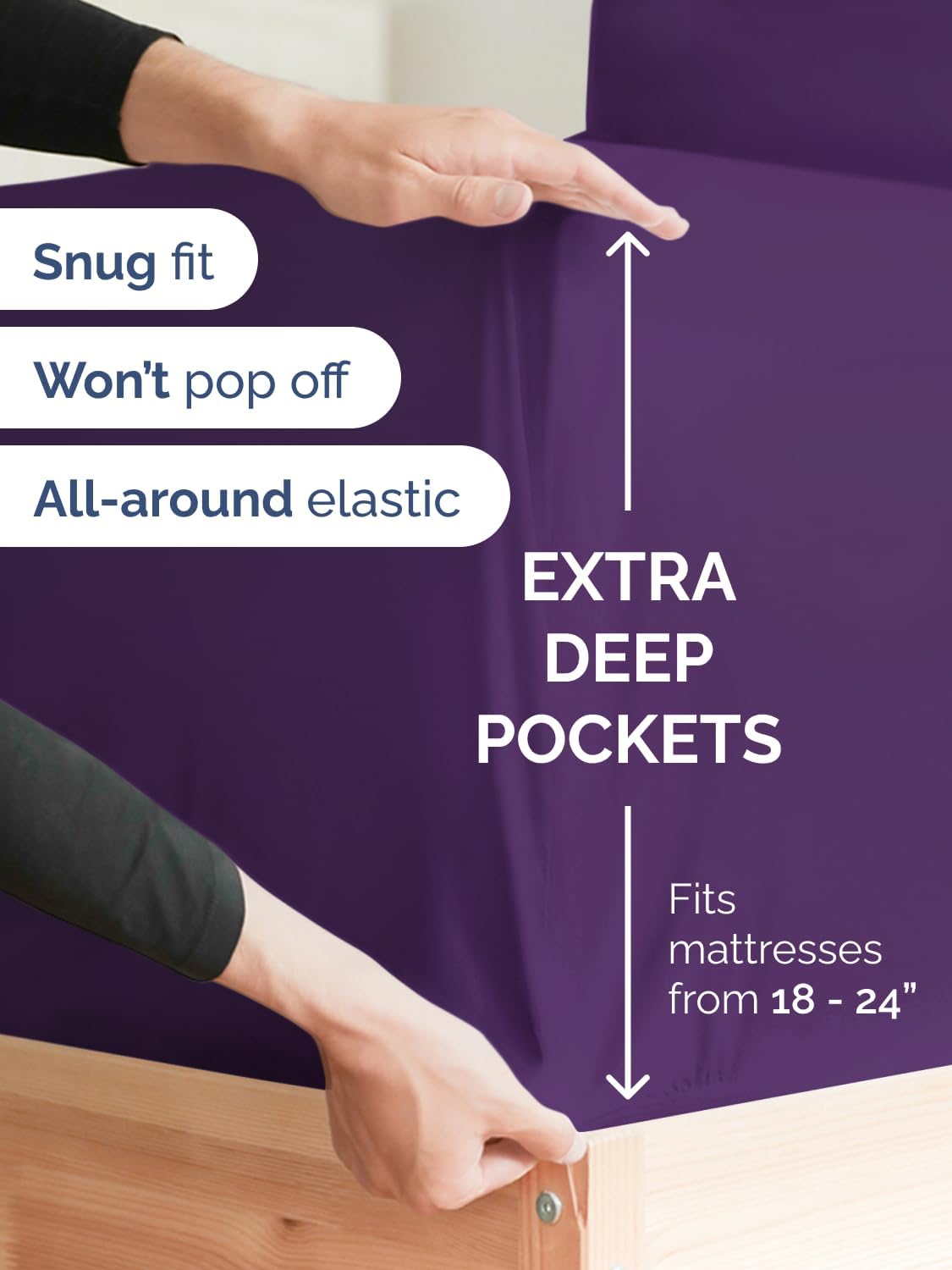 Skiennix Extra Deep Queen Sheet Set - 6 Piece Breathable Cooling Bedding - Soft Wrinkle-Free Purple