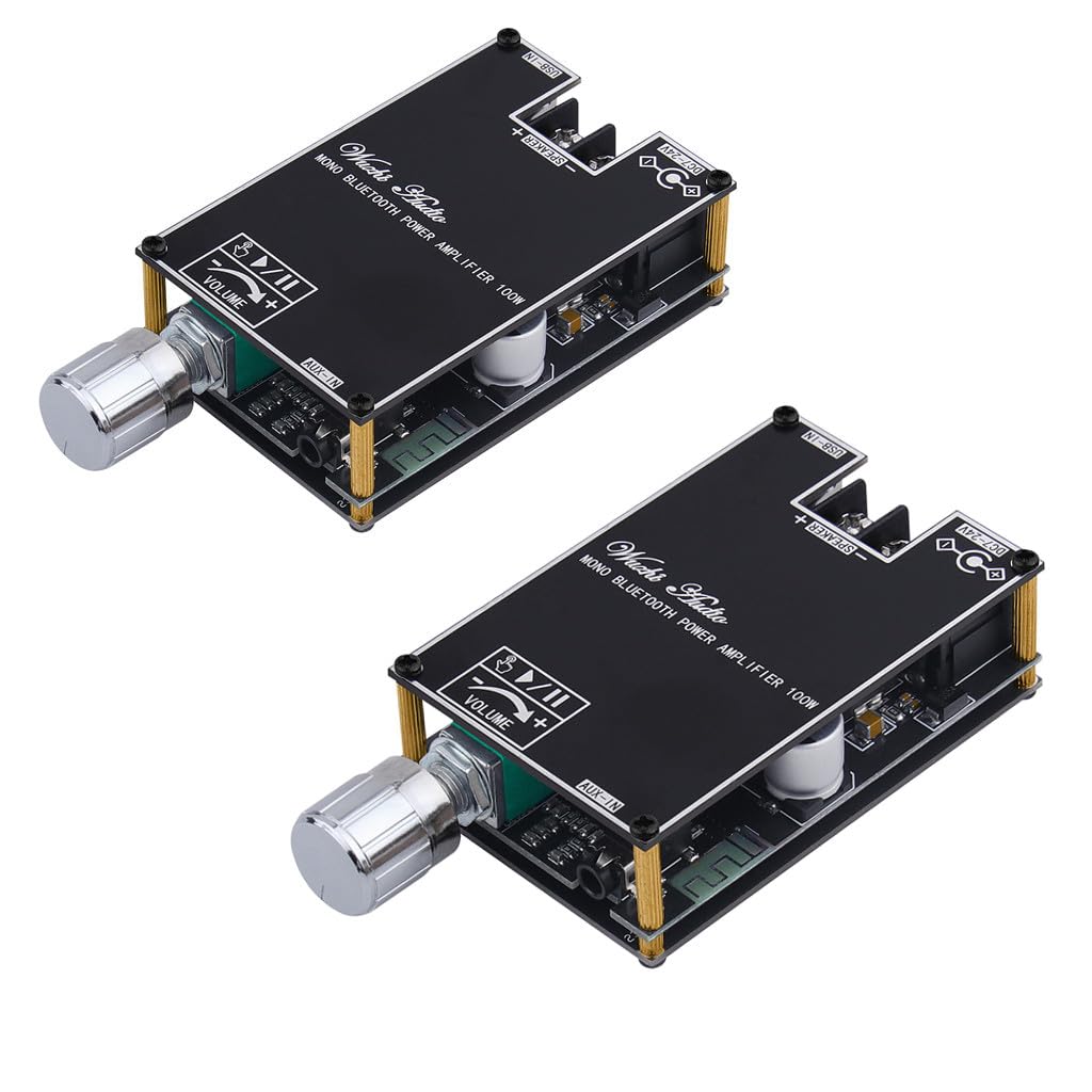 2Pack ZK-1001B 100W 7-24V Bluetooth Amplifier Board, Mono AMP TWS Mini Audio Power Amplifier Module with Box Matching