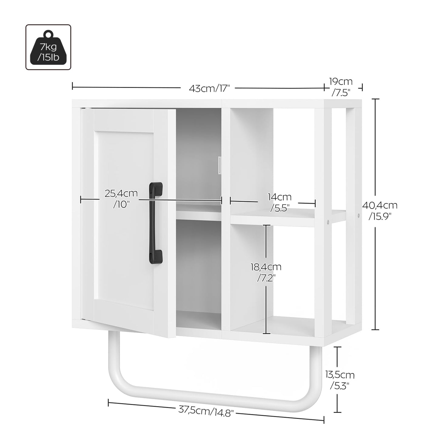 YATINEY Medicine Cabinet, Bathroom Wall Cabinet with Towel Bar, Over The Toilet Storage Cabinet with Adjustable Shelf and Open Partition, for Bathroom, Laundry Room, Living Room, Kitchen, White