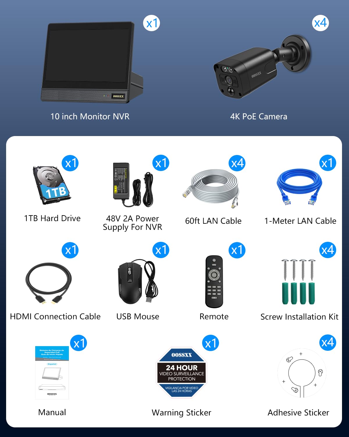 (2026 New) 4K PoE Security Camera System Outdoor, 8CH NVR with 10.2" IPS Monitor & 1TB HDD, 4 Cameras, 130° Wide Angle, AI Human Detection, Two-Way Audio, No Monthly Fee