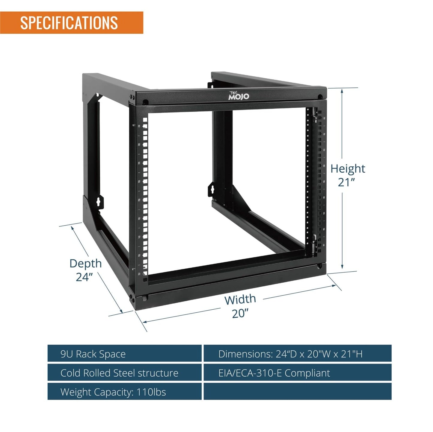 Tecmojo 9U Rack Wall Mount with Swing Gate, 9U Server Rack for 19inch Computer/AV/Data/IT/Media Equipment, Open Frame Server Rack with 24inch Depth, Square&Tapped Holes