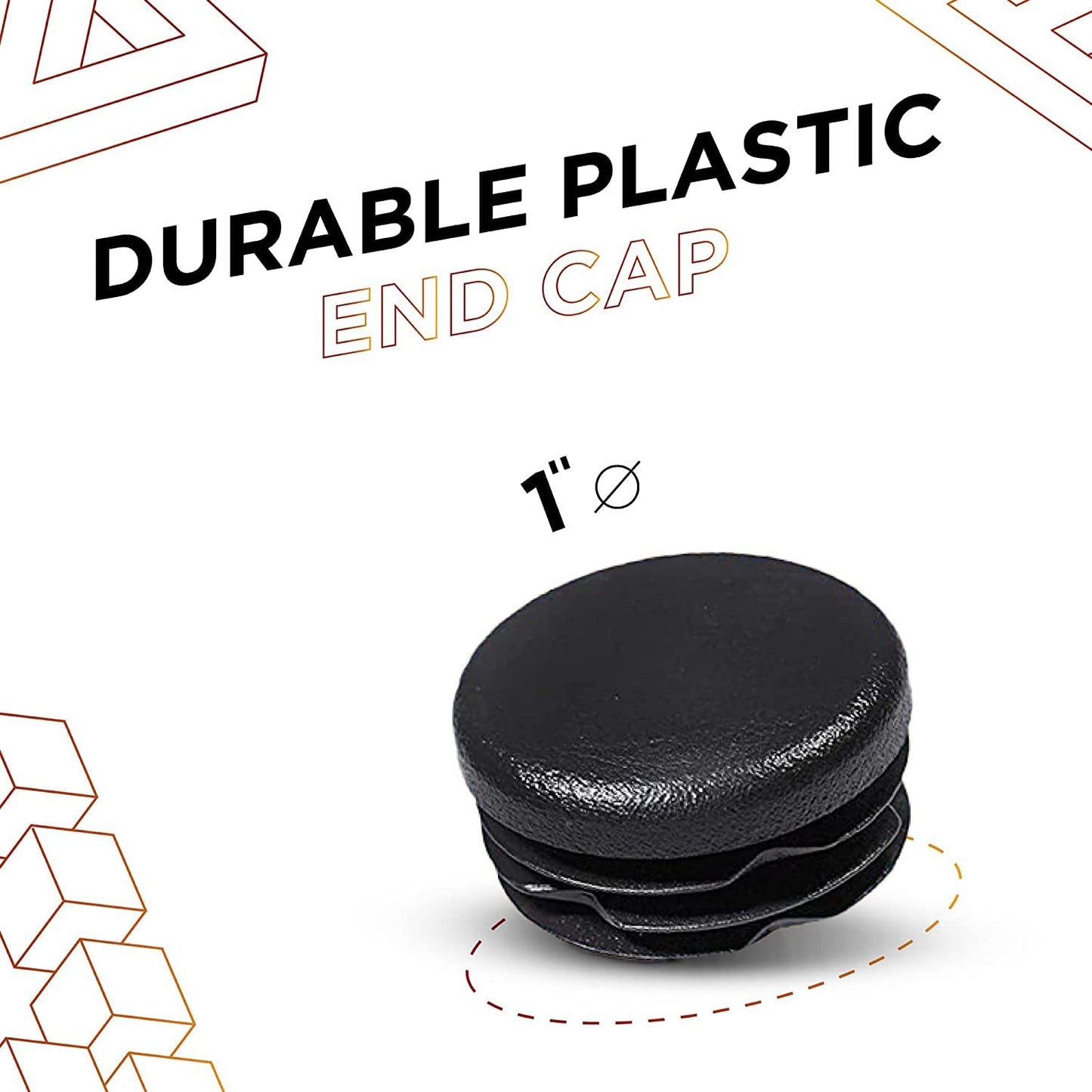 Prescott Plastics 1" (25.4mm) Outer Diameter Ribbed Plastic Hole Plugs, Round Black Metal Tubing End Caps, StrongFurniture Leg Inserts, Impact & Weather Resistant, Made in The USA - 4 Pack