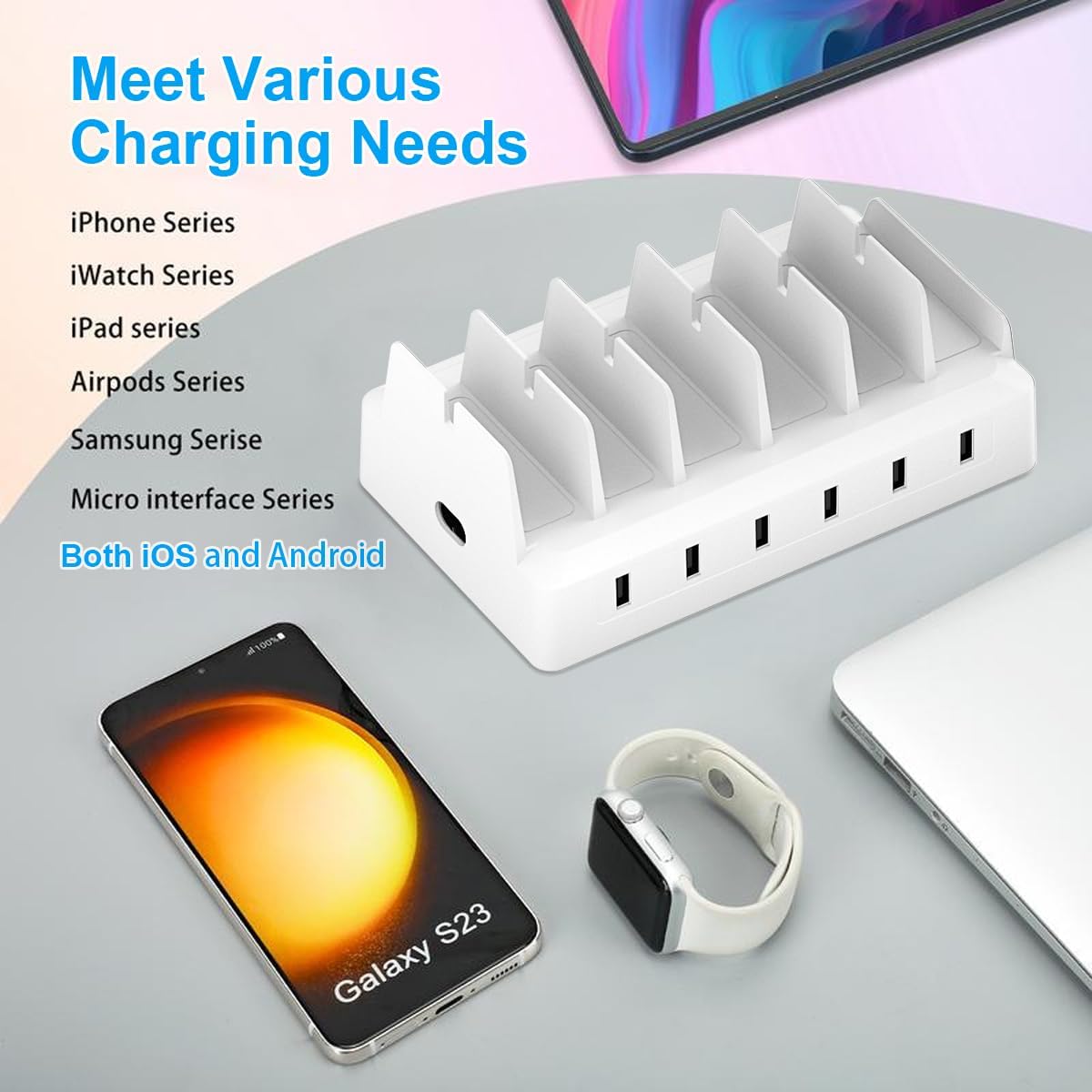 COZOME 6 Charging Station for Multiple Devices, Port USB Desktop Charger Dock Compatible with iPad, Samsung, Android