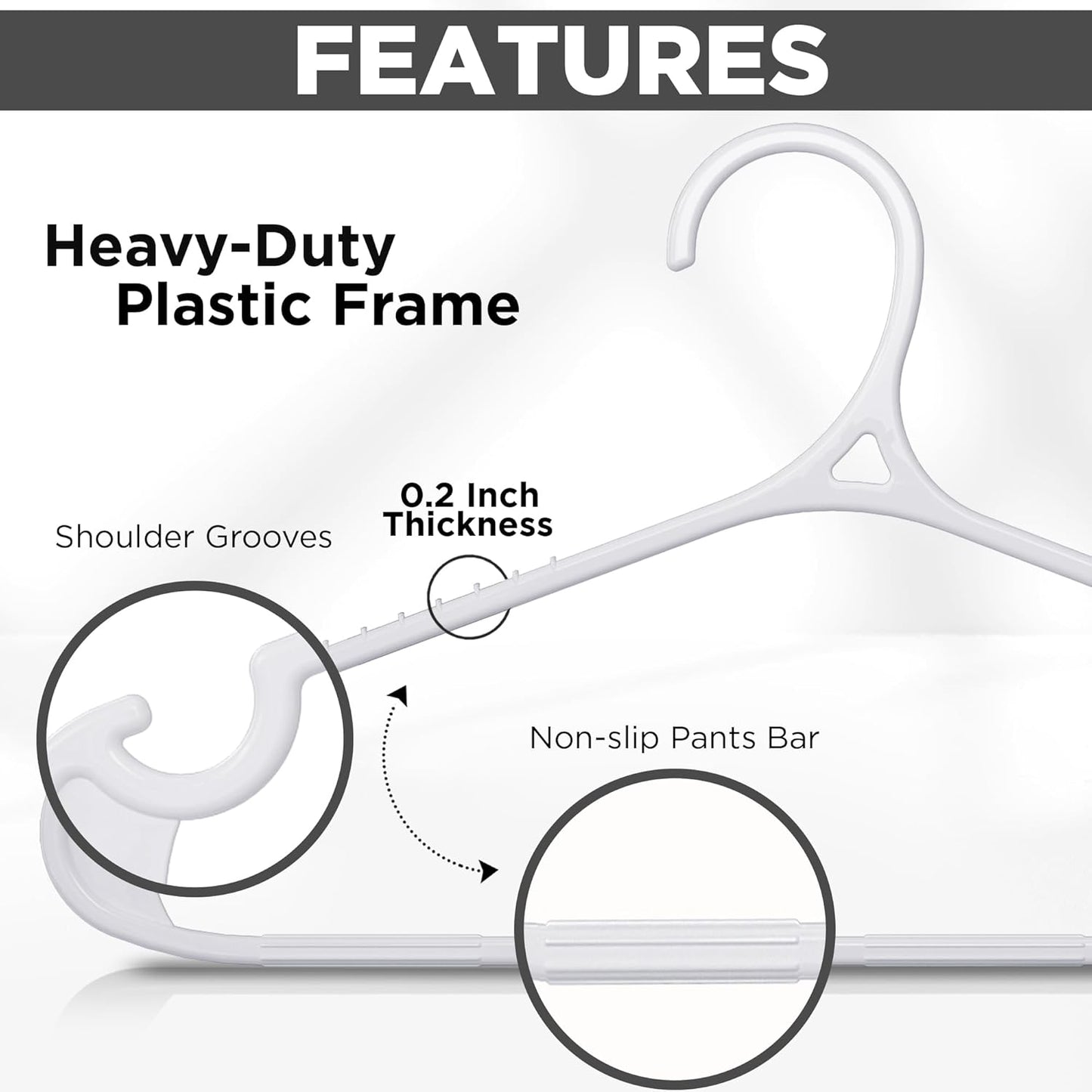 Utopia Home Plastic Hangers - Heavy Duty Non-Slip Hangers for Shirts & Pants | 50 Pack in White