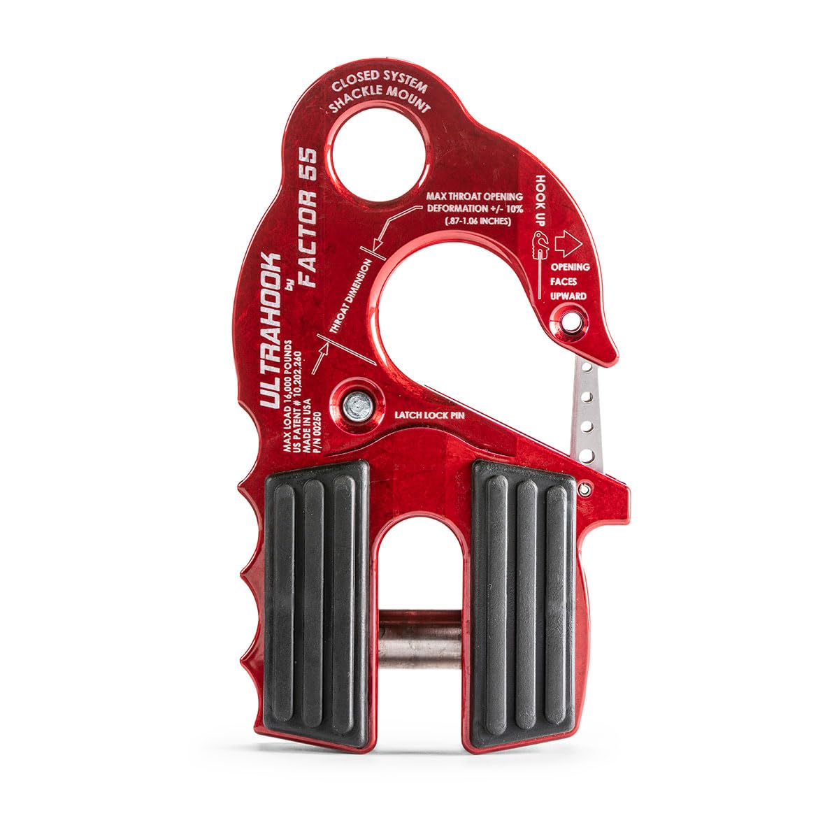 Factor 55 00250-01 Ultrahook Winch Hook Closed System Shackle Max Load 16,000 lbs ULT Strength Shackle Pin Mount 48,000 lbs Offroad 4x4 Adventure – Red.