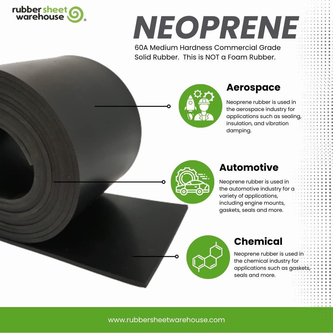Neoprene Rubber Sheet, Rolls, Strips 1/4" (.250") Thick x 8" Wide x 10' Long Solid Rubber