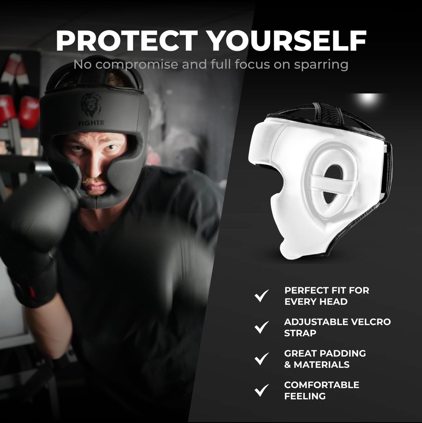 FIGHTR MMA Boxing Headgear with Best fit | Boxing Helmet Guard for Sparring | Adjustable Size for MMA, Muay Thai, Kickboxing & Martial Arts