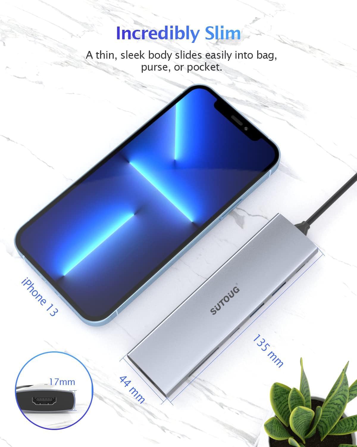 SUTOUG 7 1 4K@30hz Output100W 2 USB-A3.0 3.0 Docking Station, in USB C Hub with HDMI Type C Charging Port, SD/TF Card