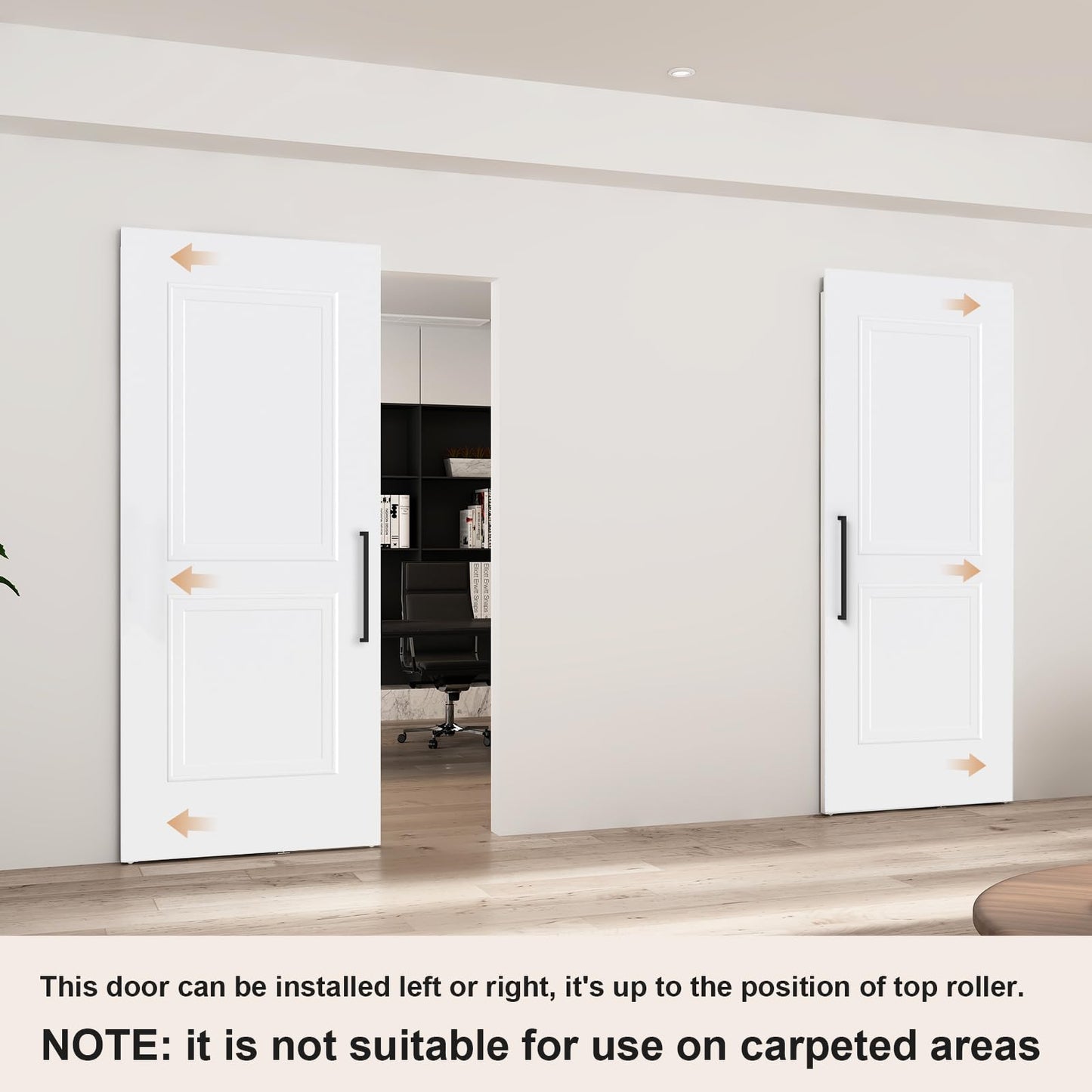 BarnSmith 36"x84" Concealed Sliding Barn Door with Soft Close Hardware Kits, White Primed Solid Core Hidden Door for Opening 32"-34"x80", 2 Flat Panel with 2 Steps, Matte Black Handles Included