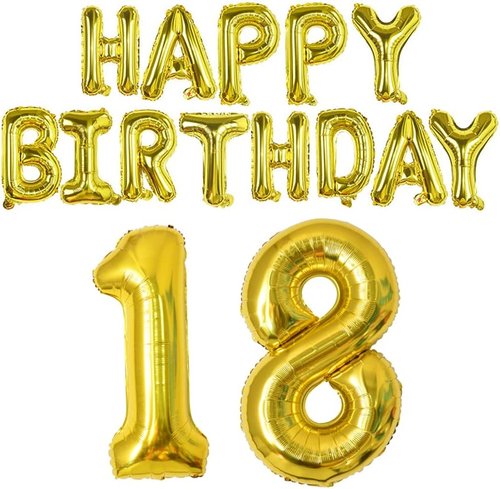 Happy Birthday Balloon Banner - 40-Inch Gold Foil Mylar Balloons for 18th Birthday Party Decorations