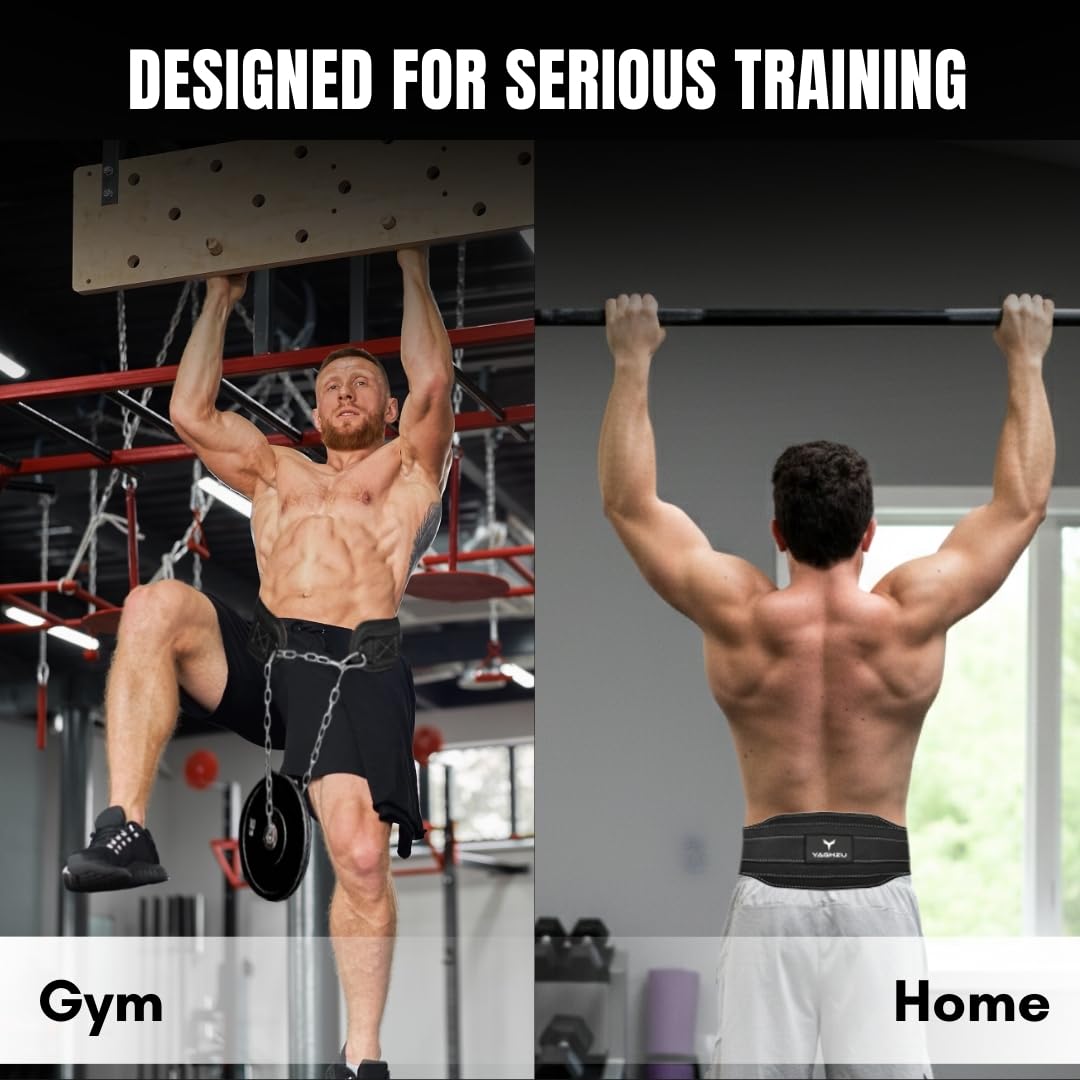 YAGHZU Dip Belt with Chain – Weighted Pull Up Belt, Dip Weight Belt, Weightlifting Belt for Pullups, Squats, and Dips, Belt Squat Attachment Ideal Weight Belt for Pullups, Weightlifting, and Gym Workouts (Black)