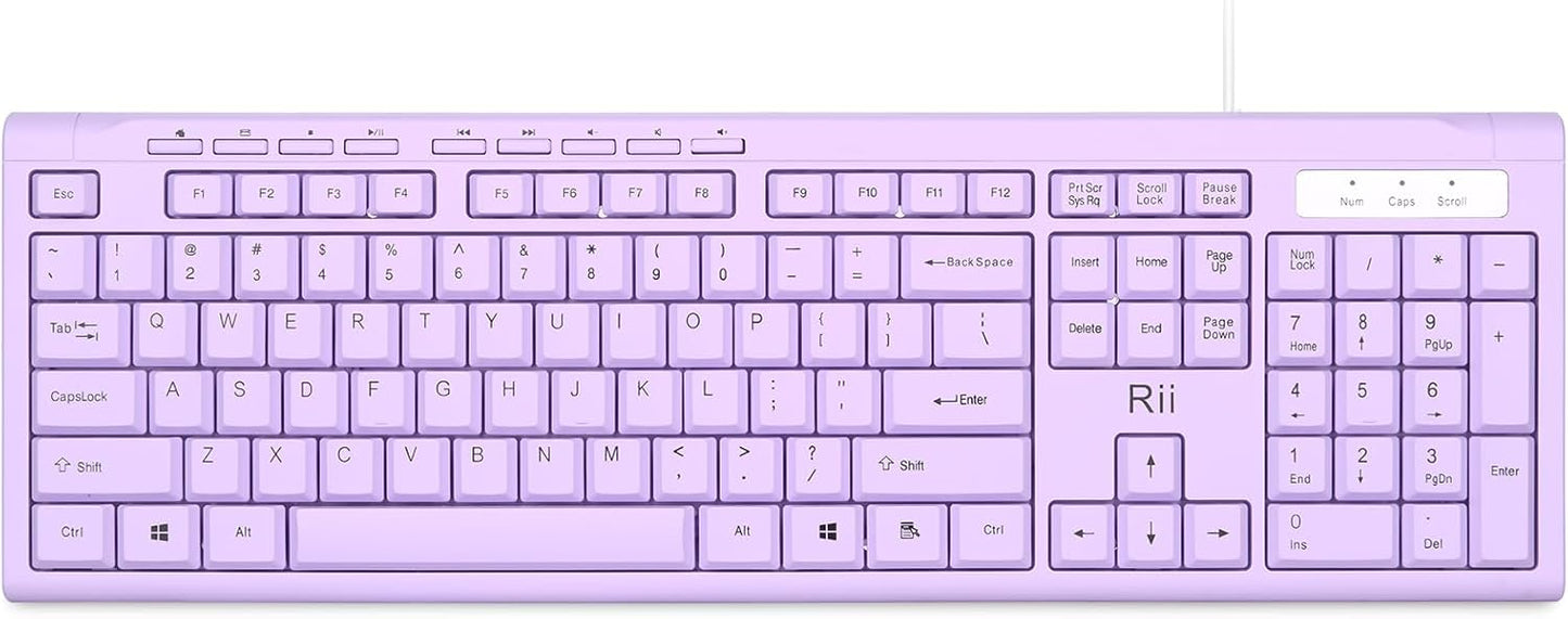 Rii RK907 10/8 7 Ultra-Slim Compact USB Wired Keyboard for Mac and PC,Windows / / Vista/XP(Purple)