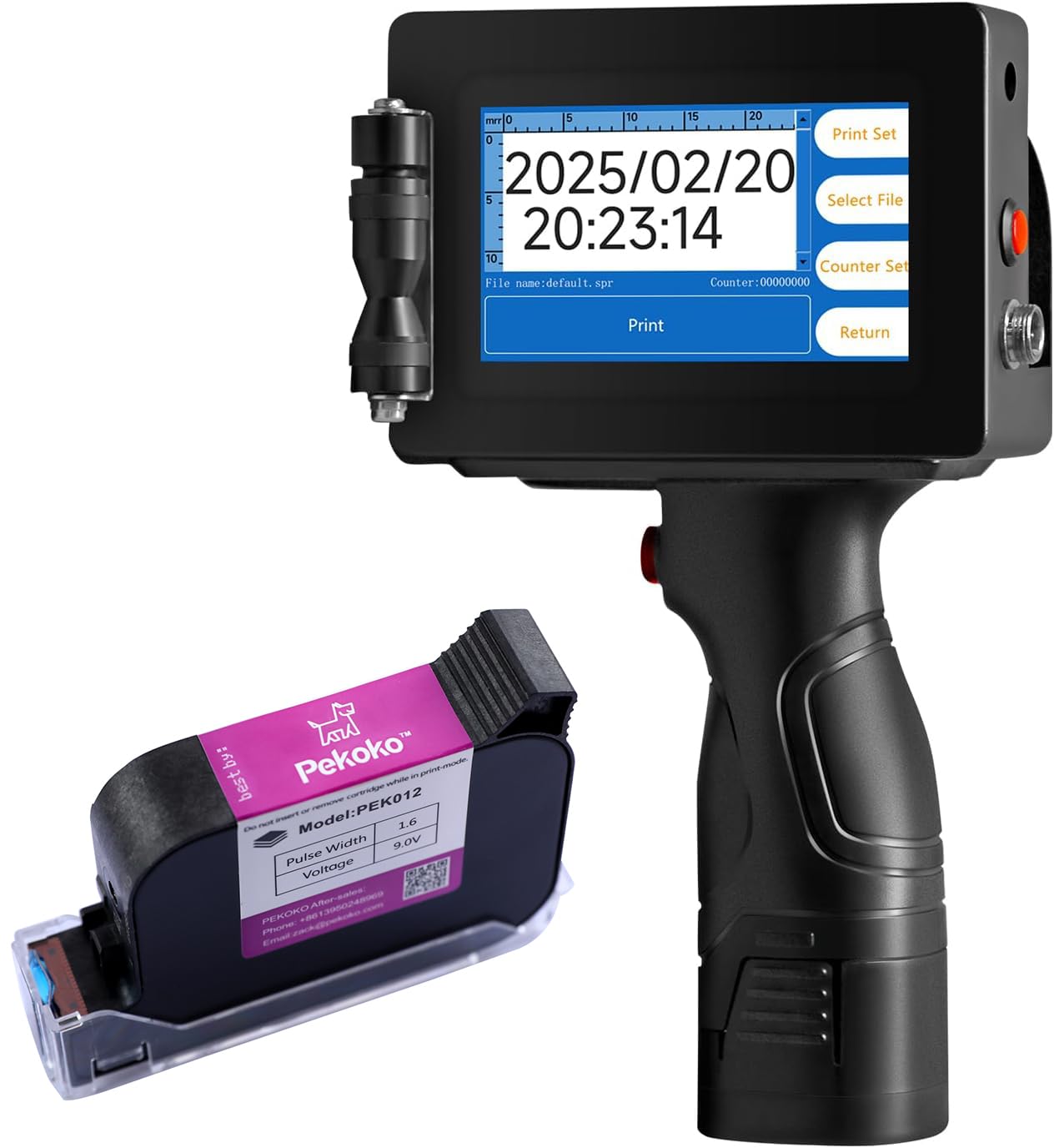 PEKOKO LB100S Intelligent Portable Hand Jet Handheld TIJ Thermal Inkjet Printer 12.7mm Online QR Bar Batch Date Number Coding Machine for Carton Box,Food Package,Drink Bottle