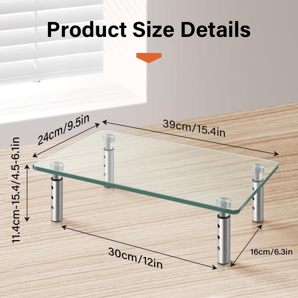 2 Pack KKTONER GLASS Monitor Stand with Height Adjustable for Home Office Computer Monitor Riser PC Screen Riser