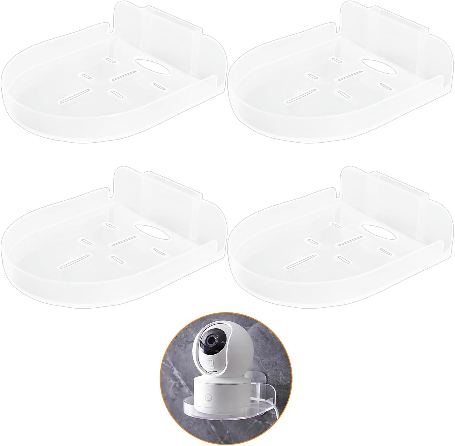 Deftomo 4 Pack Command Security Camera Wall Mount, Adhesive Baby Monitor Wall Moun Shelves, Universal Strip Shelf