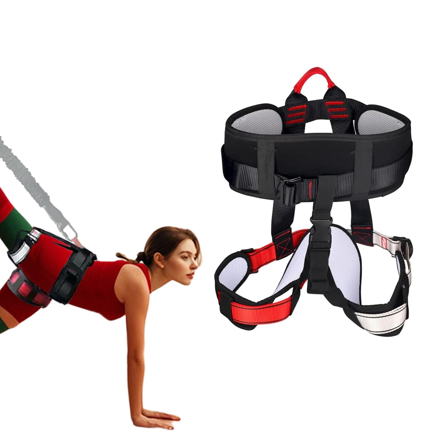 PRIORMAN Bungee Fitness Harness for Adults, Adjustable Dance Safety Belt with Size Guide & Back Support, W/CE Certificate,Heavy-Duty Jumping Equipment Harness for Workout Training (Harness Only)