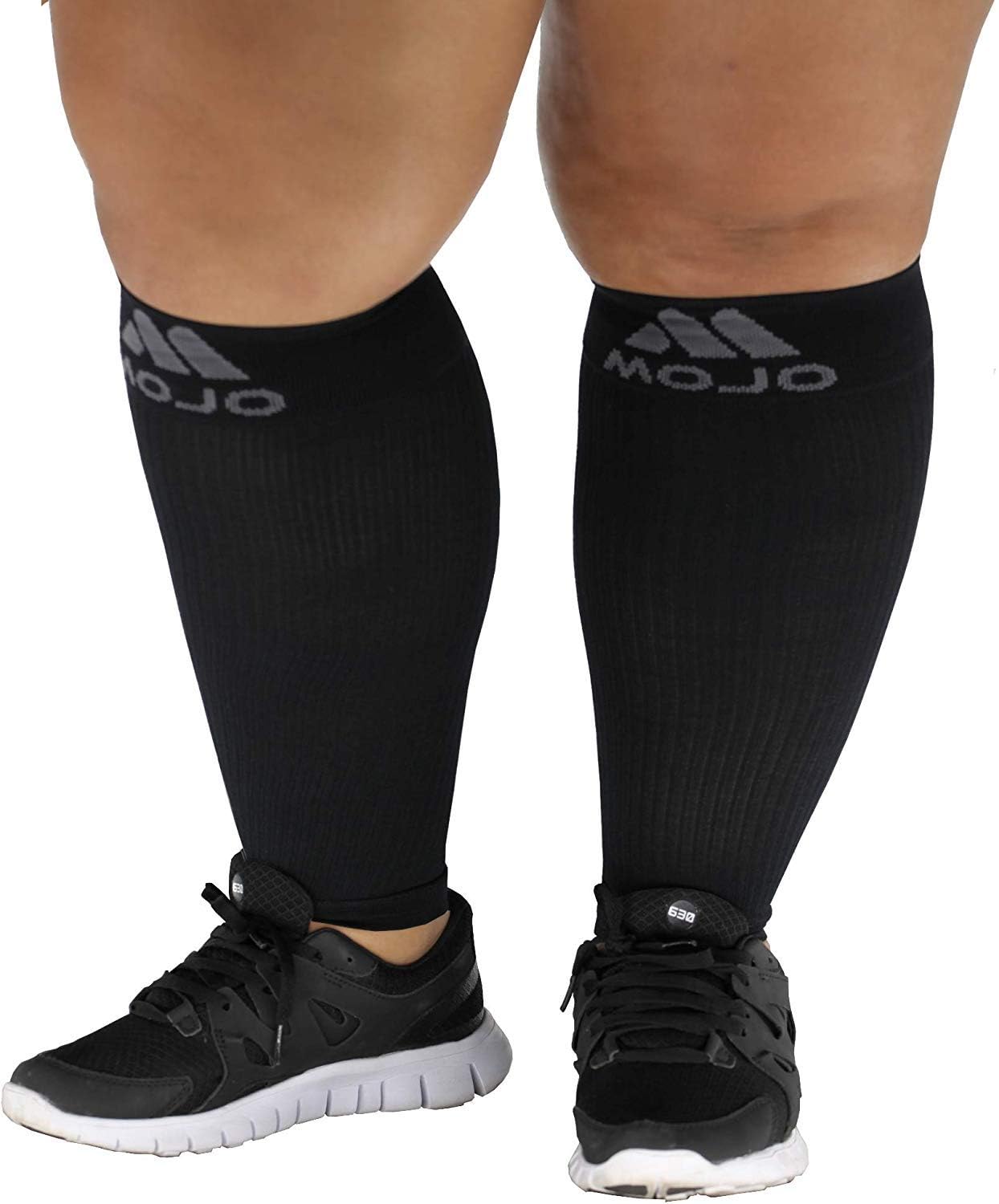 Mojo - Compression Socks Footless for Women and Men 20-30mmHg - Extra Wide Calf Compression Sleeve for Lymphedema, Varicose Veins Circulation - Black, 5X-Large - A604