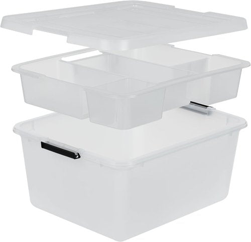 IRIS USA 18 QT Clear Storage Organizer - Stackable Plastic Box with Removable Dividers for Crafts, Tools & Office