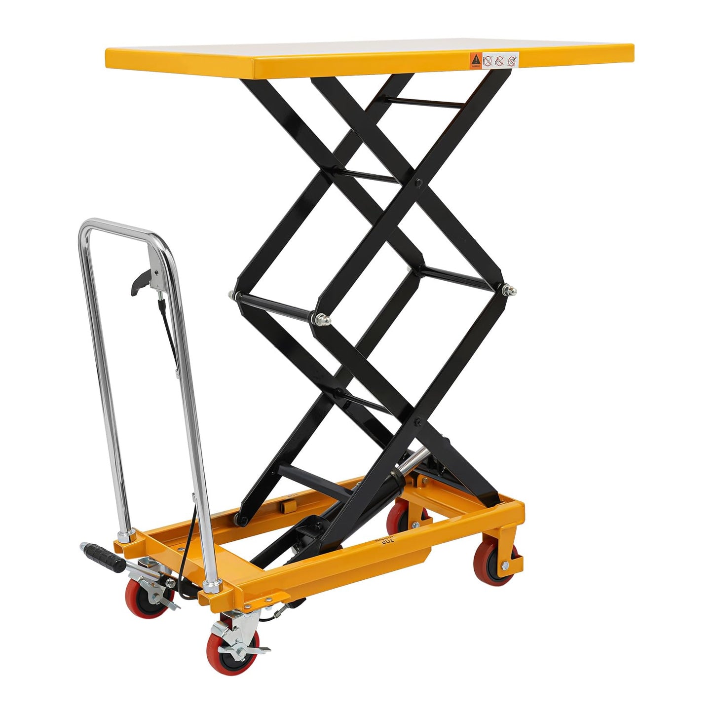 Hydraulic Lift Table Cart, 770 LBS Double Scissor Lift Table Double Scissor Lift Table with 49.6 Max Lift Q235 Steel & PU Non-Slip Pad with 4 Wheels for Warehouse Shop & Garage Material Handling