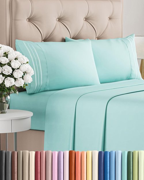 Cal King Size 4-Piece Sheet Set | Skiennix Comfy Breathable Cooling Bedding - Luxury Hotel Quality - Deep Pockets, Soft, Wrinkle-Free - Oeko-Tex Certified, Spa Blue